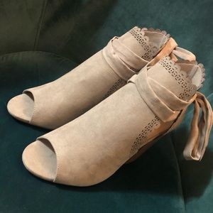 Just fab scalloped peep toe booties